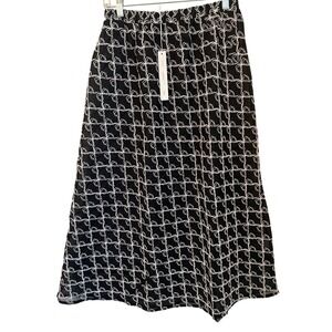 Lisa Says Gah Mollie Sheer Black White All Over Bow Accent Midi Skirt Size M/L